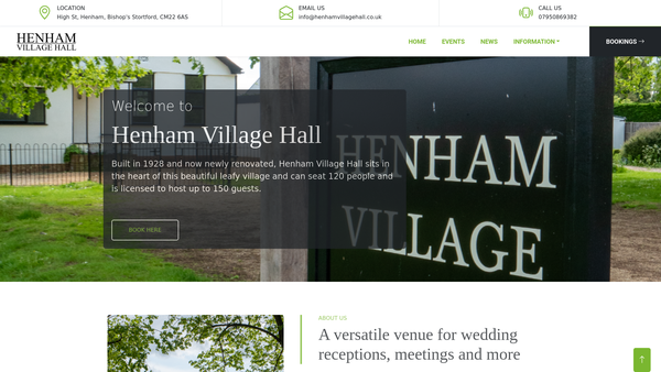 Screenshot of the Henham Village Hall website