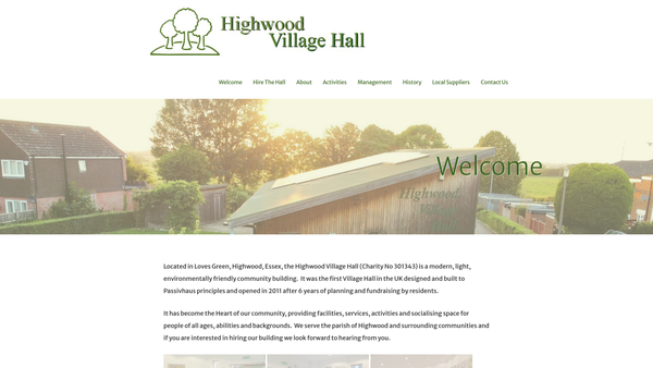 Screenshot of the The Village Hall, Highwood website
