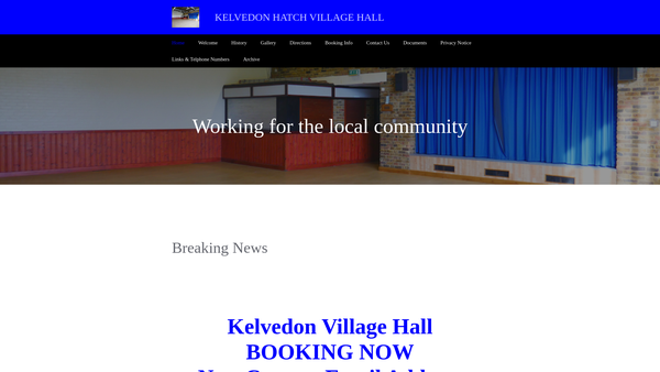 Screenshot of the Kelvedon Hatch Village Hall website