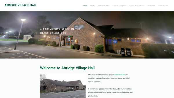 Screenshot of the Abridge Village Hall website