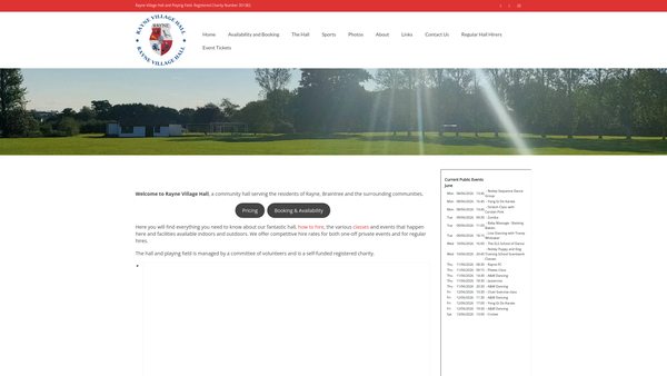 Screenshot of the Rayne Village Hall And Public Playing Field website