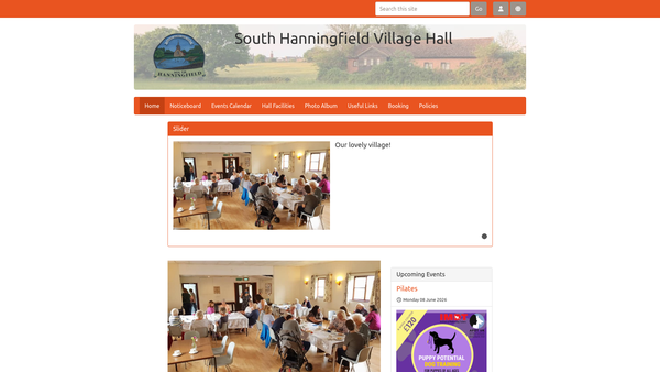 Screenshot of the South Hanningfield Village Hall Charity website
