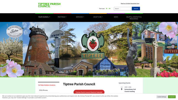 Screenshot of the Tiptree Memorial Field And Hall website