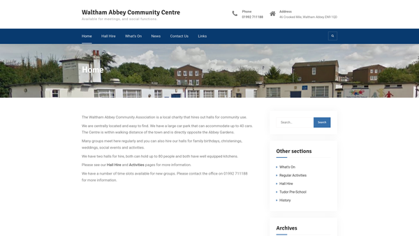 Screenshot of the Waltham Abbey Community Association website