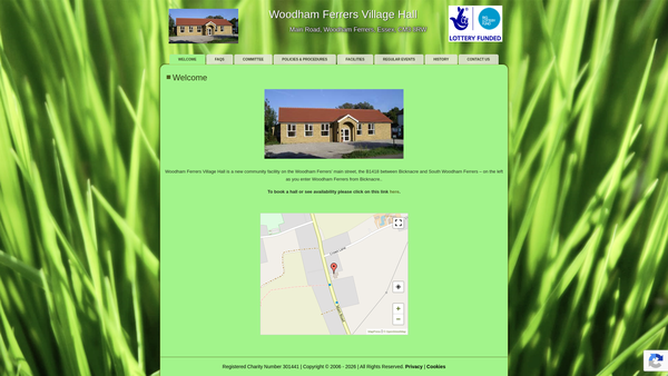 Screenshot of the Woodham Ferrers Village Hall website