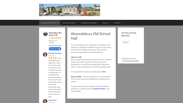 Screenshot of the Almondsbury Old School Village Hall website