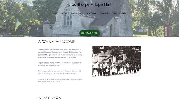 Screenshot of the Brookthorpe Village Hall website