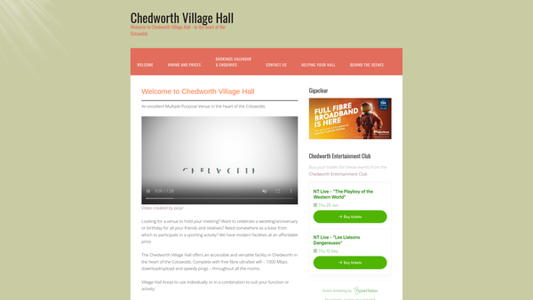 Screenshot of the Chedworth Village Hall website
