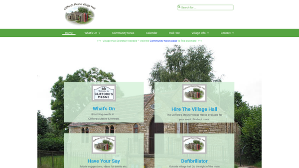 Screenshot of the Cliffords Mesne Village Hall website