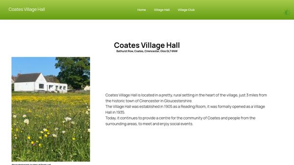 Screenshot of the Village Hall website