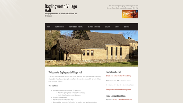 Screenshot of the Village Hall website