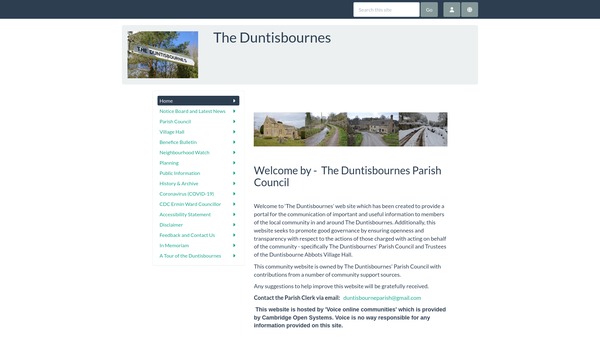 Screenshot of the Duntisbourne Abbots Village Hall website