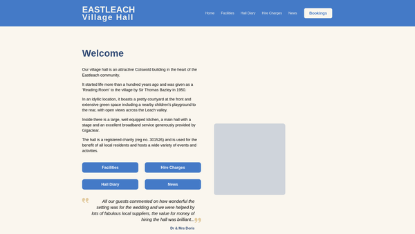 Screenshot of the Eastleach Village Centre website