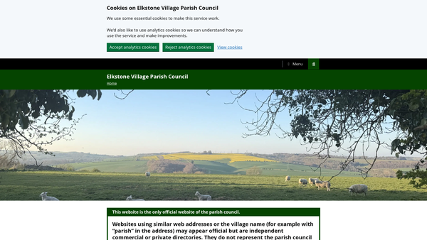 Screenshot of the Elkstone Village Hall website