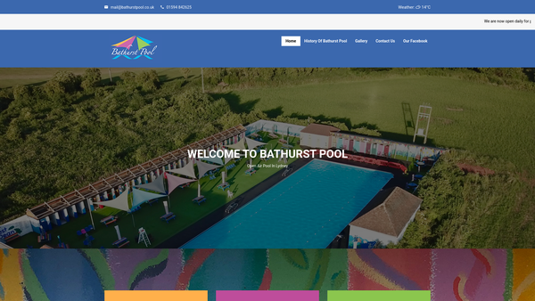 Screenshot of the Bathurst Swimming Baths website