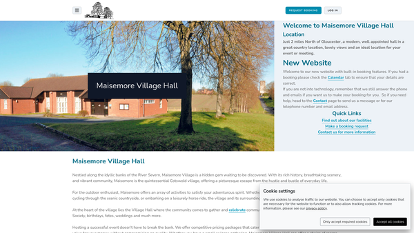 Screenshot of the Maisemore Village Hall website