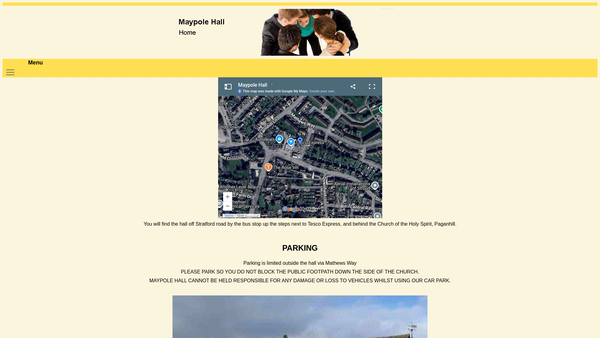 Screenshot of the Paganhill Maypole Village Hall website