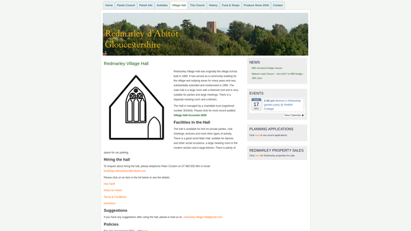 Screenshot of the Redmarley Village Hall And Recreation Ground website