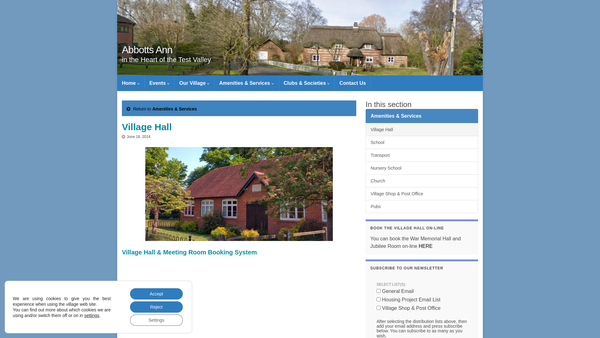 Screenshot of the Abbotts Ann War Memorial Hall website