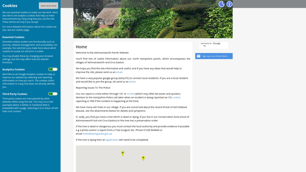 Screenshot of the Ashmansworth Village Hall website