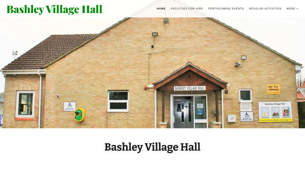 Screenshot of the Bashley Village Hall And Recreation Ground website