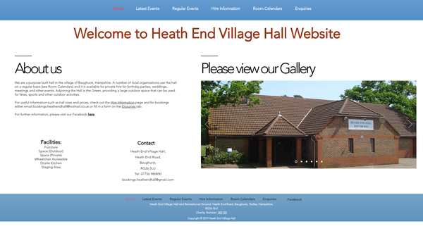 Screenshot of the Heath End Village Hall and Recreation Ground website