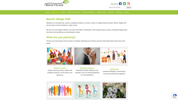Screenshot of the Beech Village Hall And Recreation Ground website