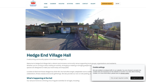Screenshot of the Hedge End Village Hall website