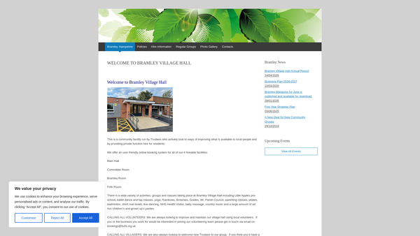 Screenshot of the Bramley Village Hall website