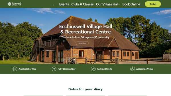 Screenshot of the Ecchinswell Village Hall And Recreational Centre website