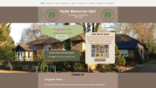 Screenshot of the Hyde War Memorial Parish Hall website
