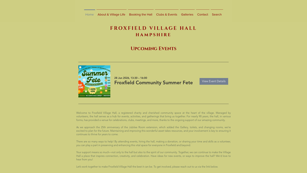 Screenshot of the King George V Memorial Hall website