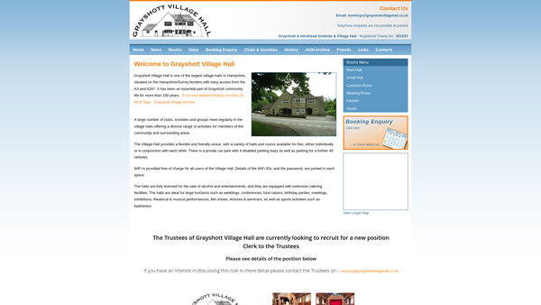 Screenshot of the The Grayshott And Hindhead Institute And Village Hall website