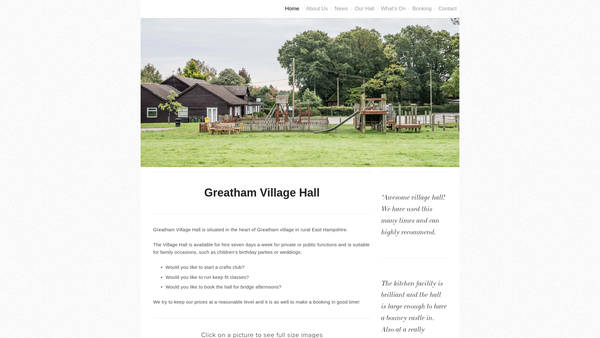 Screenshot of the Greatham Village Hall And Playing Field website