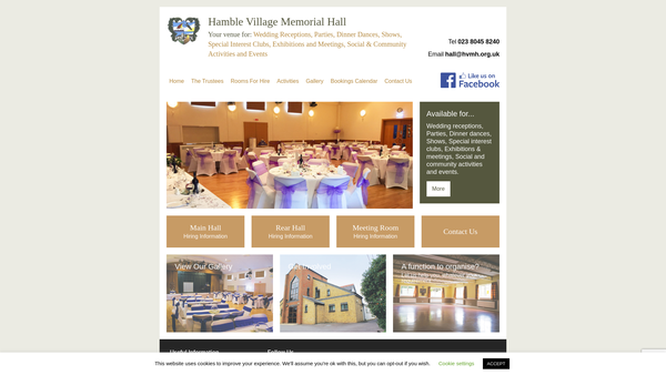 Screenshot of the Hamble Village Memorial Hall website