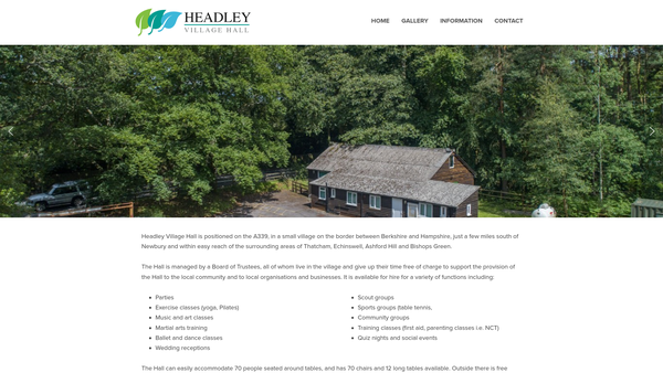 Screenshot of the Village Hall website