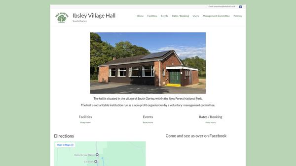 Screenshot of the Ibsley Village Hall website
