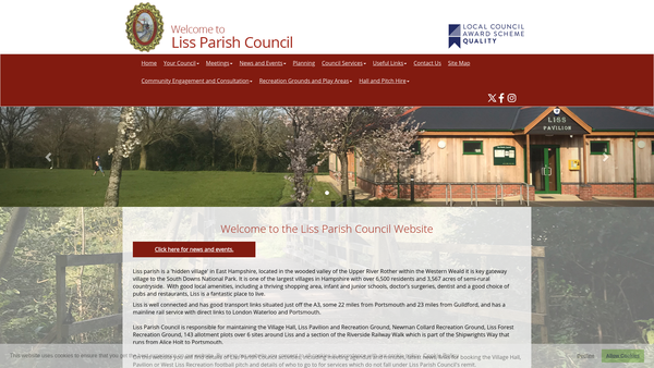 Screenshot of the Liss Village Hall website