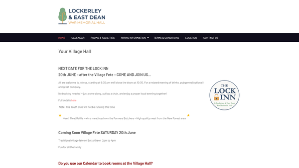 Screenshot of the Lockerley And East Dean War Memorial Hall website