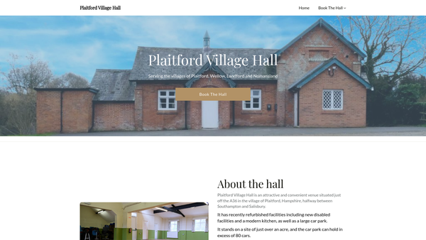 Screenshot of the Plaitford Village Hall website