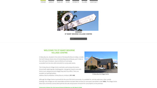 Screenshot of the St Mary Bourne Village Centre website