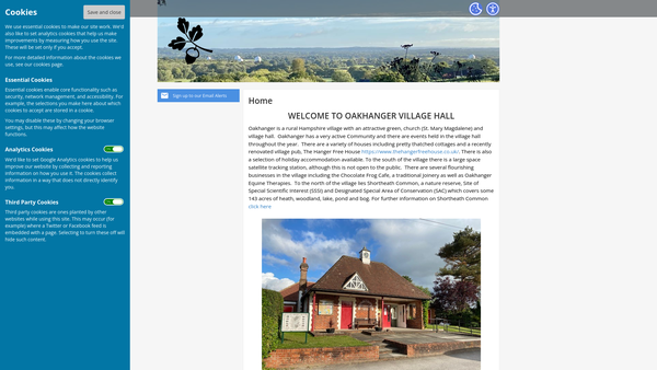 Screenshot of the Oakhanger Village Hall website