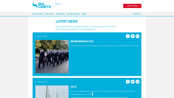 Screenshot of the Cowes Unit 118 Of The Sea Cadet Corps website