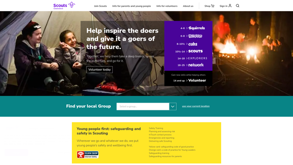 Screenshot of the Chelmsford District Scout Council website