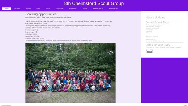 Screenshot of the 8th Chelmsford Scout Group website