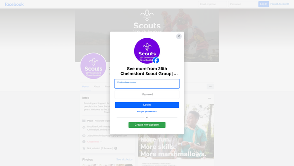 Screenshot of the 26th Chelmsford (Great Baddow) Scout Group website