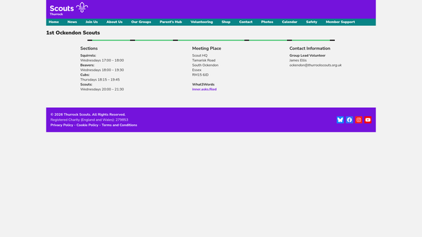 Screenshot of the 1st Ockendon Scout Group website