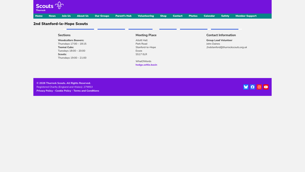Screenshot of the 2nd Stanford-Le-Hope Scout Group website