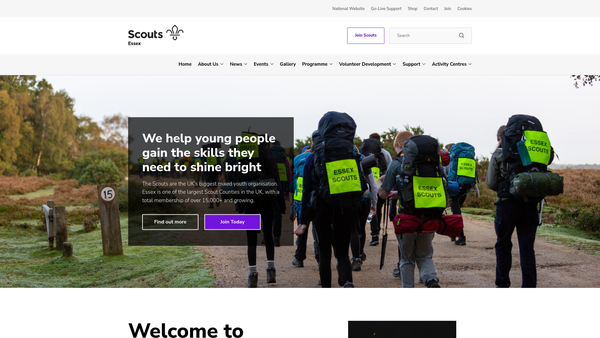 Screenshot of the Essex County Scout Council website