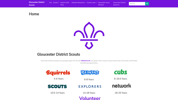 Screenshot of the Gloucester District Scout Council website